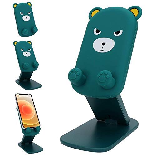 Cute Foldable Adjustable Cartoon Cell Phone Holder Stand for Desk ,Portable Universal Desk Phone Holder Stand Cradle Dock for All Mobile Smart Phones /Tablets( 4~10inch)/Kindles/Switch (Angry Bear)