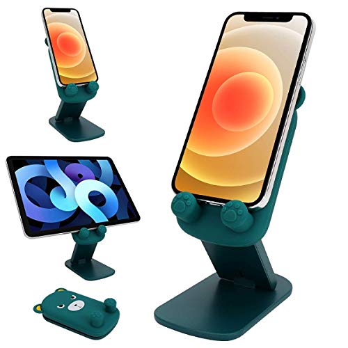 Cute Foldable Adjustable Cartoon Cell Phone Holder Stand for Desk ,Portable Universal Desk Phone Holder Stand Cradle Dock for All Mobile Smart Phones /Tablets( 4~10inch)/Kindles/Switch (Angry Bear)