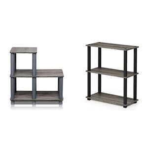 furinno turn-n-tube accent decorative shelf, french oak/grey & turn-s-tube 3-tier compact multipurpose shelf display rack, square, french oak grey/black