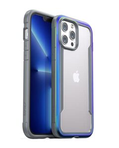 raptic shield for iphone 13 pro max case, shockproof protective clear case, military 10ft drop tested, durable aluminum frame, anti-yellowing technology case for iphone 13 pro max, iridescent