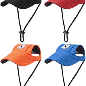 4 Pieces Dog Visor Hats Dog Baseball Hats Pet Sun Protection Hats Outdoor Sports Hats with Ear Holes Pet Baseball Hats with Adjustable Chin Strap for Extra Small Dogs