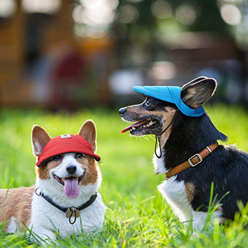 4 Pieces Dog Visor Hats Dog Baseball Hats Pet Sun Protection Hats Outdoor Sports Hats with Ear Holes Pet Baseball Hats with Adjustable Chin Strap for Extra Small Dogs
