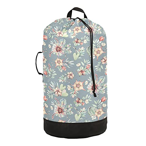 ALAZA Succulents Cactus Flower Laundry Bag Backpack Clothes Hamper Bag with Adjustable Shoulder Straps Drawstring Closure for Home Apartment College Dorm Travel