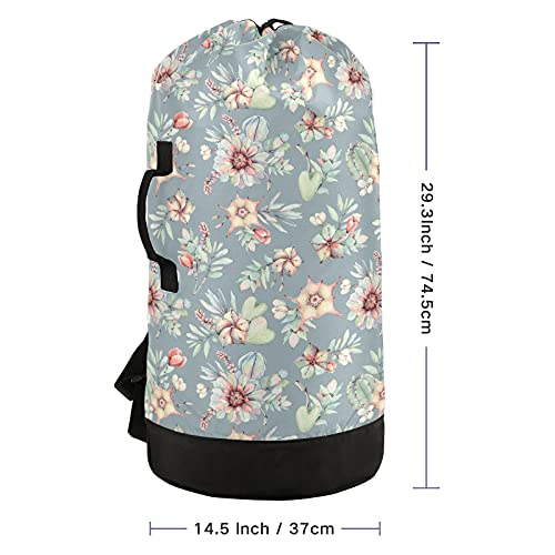 ALAZA Succulents Cactus Flower Laundry Bag Backpack Clothes Hamper Bag with Adjustable Shoulder Straps Drawstring Closure for Home Apartment College Dorm Travel