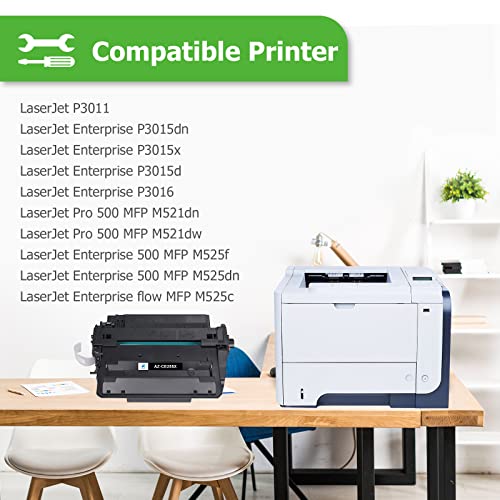 Aztech Compatible Toner Cartridge Replacement for HP 55X CE255X 55A CE255A P3015 P3015dn P3015x Pro 500 MFP M521dn M521dw M521 M525 Printer Ink (Black, 4-Pack)
