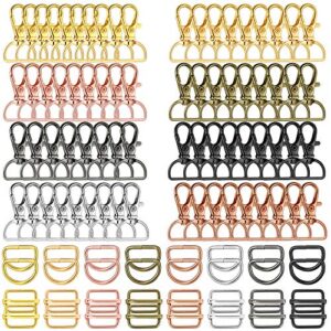 96 pieces swivel clasps with d rings and slide buckles set lanyard snap hooks keychain clip hooks d keychain rings lobster claw clasps for keychain purse hardware sewing craft project, 8 colors