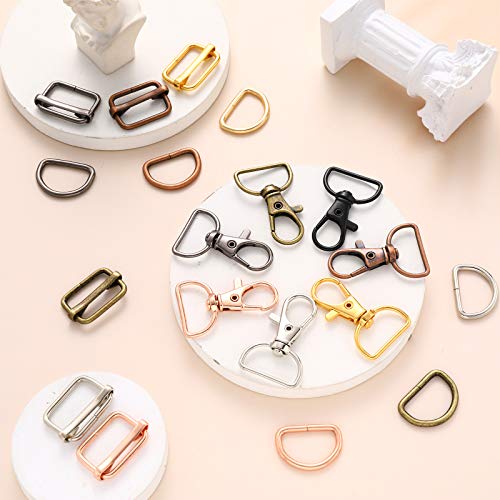 96 Pieces Swivel Clasps with D Rings and Slide Buckles Set Lanyard Snap Hooks Keychain Clip Hooks D Keychain Rings Lobster Claw Clasps for Keychain Purse Hardware Sewing Craft Project, 8 Colors