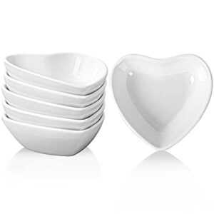 Delling Mini Dipping Bowls Set Soy Sauce Dish/Bowls, Heart Shaped Dip Bowls, Small Ceramic Bowls for Ketchup, Condiments, Chips Dip Sets, Best Choice for BBQ and Other Party Dinner - 2Oz, Set of 6