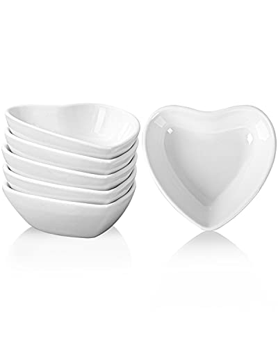 Delling Mini Dipping Bowls Set Soy Sauce Dish/Bowls, Heart Shaped Dip Bowls, Small Ceramic Bowls for Ketchup, Condiments, Chips Dip Sets, Best Choice for BBQ and Other Party Dinner - 2Oz, Set of 6