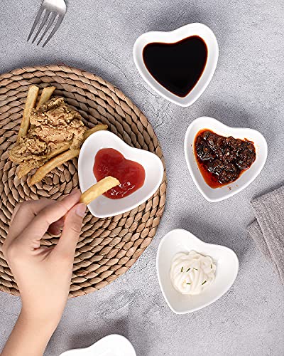 Delling Mini Dipping Bowls Set Soy Sauce Dish/Bowls, Heart Shaped Dip Bowls, Small Ceramic Bowls for Ketchup, Condiments, Chips Dip Sets, Best Choice for BBQ and Other Party Dinner - 2Oz, Set of 6