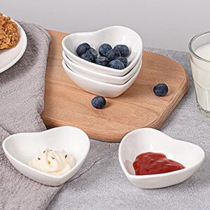 Delling Mini Dipping Bowls Set Soy Sauce Dish/Bowls, Heart Shaped Dip Bowls, Small Ceramic Bowls for Ketchup, Condiments, Chips Dip Sets, Best Choice for BBQ and Other Party Dinner - 2Oz, Set of 6