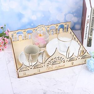 OBANGONG 2 Pcs Ramadan Wooden Tray Eid Plates for Home,Eid Mubarak Food Tableware Tray Ramadan Decorations for Table Wooden Tray Dessert Display for Ramadan Table Decoration