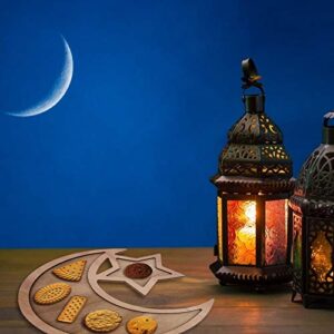 OBANGONG 2 Pcs Ramadan Wooden Tray Eid Plates for Home,Eid Mubarak Food Tableware Tray Ramadan Decorations for Table Wooden Tray Dessert Display for Ramadan Table Decoration