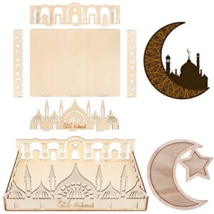 OBANGONG 2 Pcs Ramadan Wooden Tray Eid Plates for Home,Eid Mubarak Food Tableware Tray Ramadan Decorations for Table Wooden Tray Dessert Display for Ramadan Table Decoration