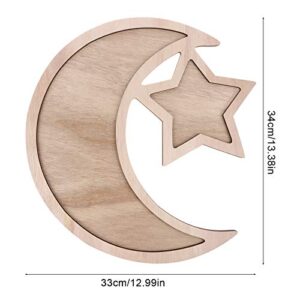 OBANGONG 2 Pcs Ramadan Wooden Tray Eid Plates for Home,Eid Mubarak Food Tableware Tray Ramadan Decorations for Table Wooden Tray Dessert Display for Ramadan Table Decoration