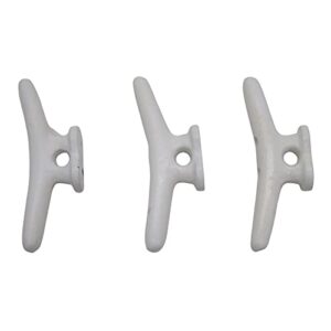 Rustic Weathered White Cast Iron Boat Cleat Wall Hooks, Nautical Home Décor, 4.75 Inches, Set of 3