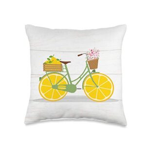 wild honey collections lemon bicycle rustic farmhouse throw pillow, 16x16, multicolor