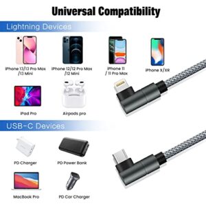 USB C to Lightning Cable MFi Certified PD Fast iPhone 12 Charging 6ft Cable 90 Degree Type C Charger Cord Compatible with iPhone 13/12/12 ProMax/12Mini/11 Pro Max/X/XS/XR/8, iPad 8th (Grey) …