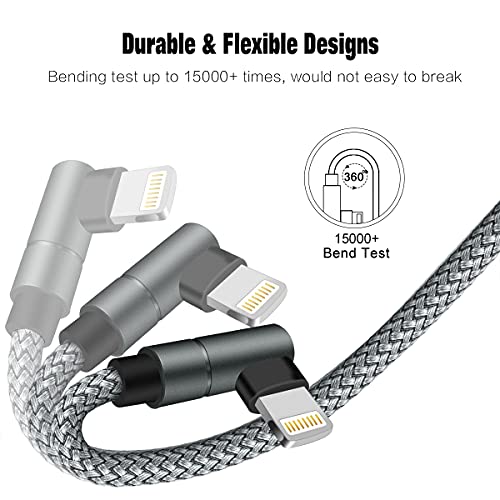 USB C to Lightning Cable MFi Certified PD Fast iPhone 12 Charging 6ft Cable 90 Degree Type C Charger Cord Compatible with iPhone 13/12/12 ProMax/12Mini/11 Pro Max/X/XS/XR/8, iPad 8th (Grey) …