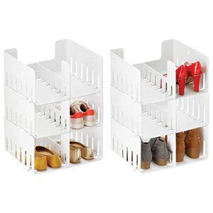 mdesign stackable shoe storage organizer for organizing men's and women's shoes inside closet - holds booties, pumps, sandals, wedges, flats, heels - each holds 2 pairs - 6 pack - white