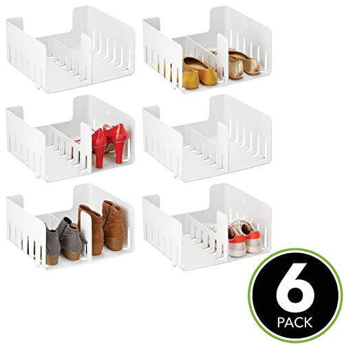 mDesign Stackable Shoe Storage Organizer for Organizing Men's and Women's Shoes Inside Closet - Holds Booties, Pumps, Sandals, Wedges, Flats, Heels - Each Holds 2 Pairs - 6 Pack - White