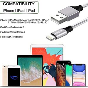 [Apple MFi Certified] 5Pack(3/3/6/6/10FT) iPhone Charger Nylon Braided Fast Charging Lightning Cable Compatible iPhone 14Pro/14/13Pro/13/12Pro/12/11and More-Silver&White