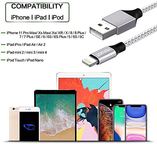 [Apple MFi Certified] 5Pack(3/3/6/6/10FT) iPhone Charger Nylon Braided Fast Charging Lightning Cable Compatible iPhone 14Pro/14/13Pro/13/12Pro/12/11and More-Silver&White