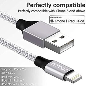 [Apple MFi Certified] 5Pack(3/3/6/6/10FT) iPhone Charger Nylon Braided Fast Charging Lightning Cable Compatible iPhone 14Pro/14/13Pro/13/12Pro/12/11and More-Silver&White