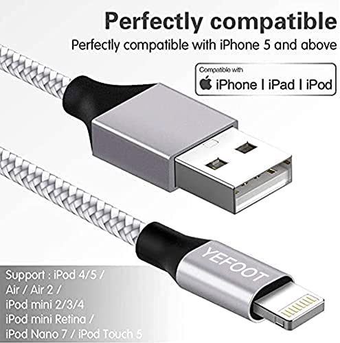 [Apple MFi Certified] 5Pack(3/3/6/6/10FT) iPhone Charger Nylon Braided Fast Charging Lightning Cable Compatible iPhone 14Pro/14/13Pro/13/12Pro/12/11and More-Silver&White