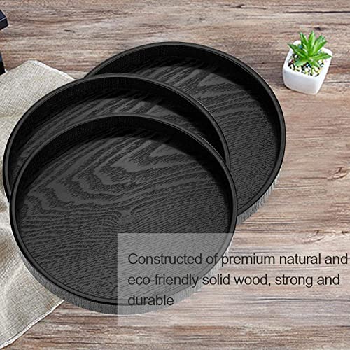 Round Serving Tray, Wood Serving Tray Black Round Tray Serving Dishes, Trays & Platters for Salad Fruit Dessert Cake Snack 11.8*11.8inch