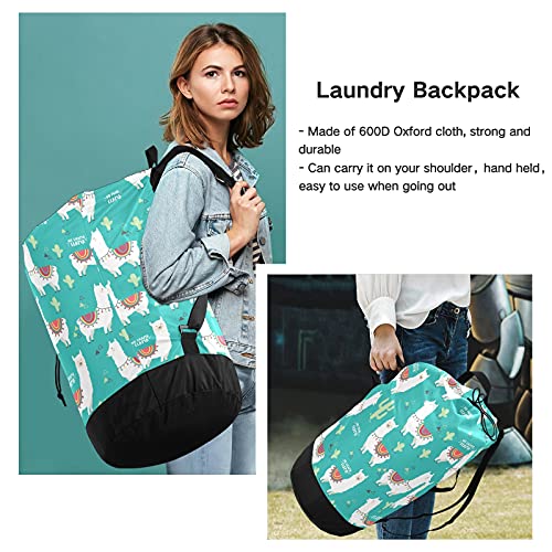 Alpaca Laundry Bag Heavy Duty Laundry Backpack with Shoulder Straps And Handles Travel Laundry bag with Drawstring Closure Dirty Clothes Organizer For College Dorm, Apartment, Camp Travel