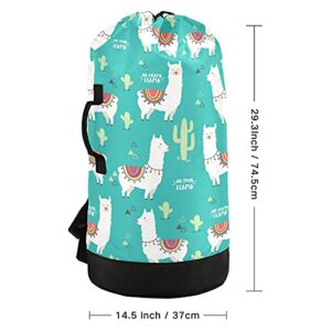 Alpaca Laundry Bag Heavy Duty Laundry Backpack with Shoulder Straps And Handles Travel Laundry bag with Drawstring Closure Dirty Clothes Organizer For College Dorm, Apartment, Camp Travel