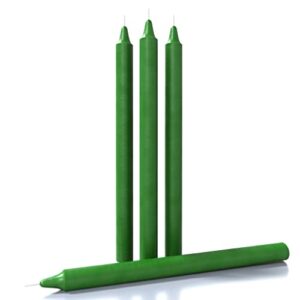 candwax green taper candles pack of 4 - straight candles 12 inch ideal as unscented candles, dinner candles and table candles - slow burning candles dripless - smokeless long candlesticks
