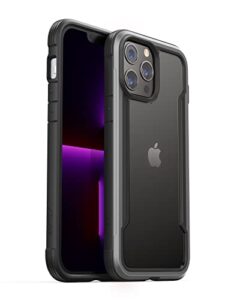raptic shield for iphone 13 pro case, shockproof protective clear case, military 10ft drop tested, durable aluminum frame, anti-yellowing technology case for iphone 13 pro, black