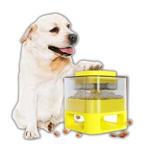 Pet Instant Non-Electric Automatic Dog Fun Food Catapult Dispenser, Square Transparent Visible Granary Slow Feeder for Pets, with Anti-Slip Rubber Pad for Cats Dogs Toys Yellow