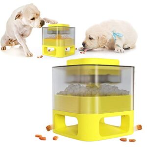 Pet Instant Non-Electric Automatic Dog Fun Food Catapult Dispenser, Square Transparent Visible Granary Slow Feeder for Pets, with Anti-Slip Rubber Pad for Cats Dogs Toys Yellow