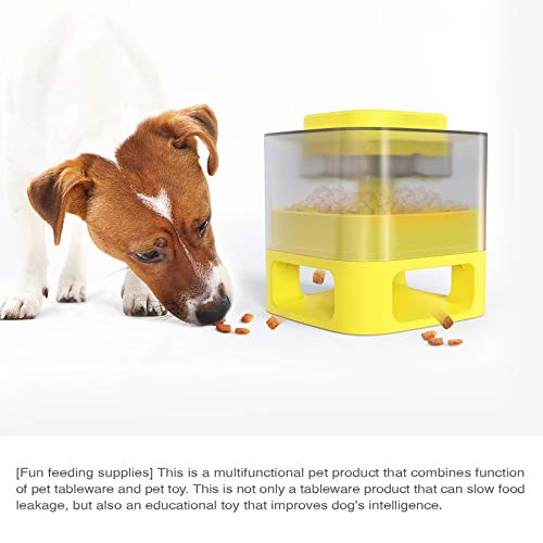 Pet Instant Non-Electric Automatic Dog Fun Food Catapult Dispenser, Square Transparent Visible Granary Slow Feeder for Pets, with Anti-Slip Rubber Pad for Cats Dogs Toys Yellow