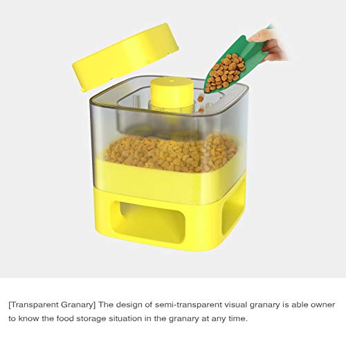 Pet Instant Non-Electric Automatic Dog Fun Food Catapult Dispenser, Square Transparent Visible Granary Slow Feeder for Pets, with Anti-Slip Rubber Pad for Cats Dogs Toys Yellow