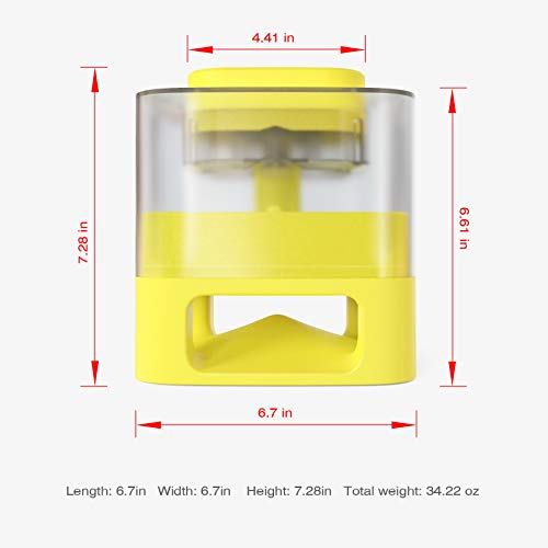 Pet Instant Non-Electric Automatic Dog Fun Food Catapult Dispenser, Square Transparent Visible Granary Slow Feeder for Pets, with Anti-Slip Rubber Pad for Cats Dogs Toys Yellow