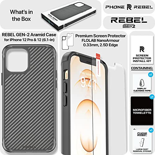 Phone REBEL iPhone 12 Case/iPhone 12 Pro Case [Rebel Series Gen-2] Premium Aramid Fiber, MagSafe Compatible, Protective Shockproof Corners, Slim Fit Grip Case for 12/12 Pro 6.1 2020 (REBEL Black)