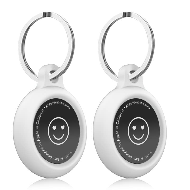 2 Pack Waterproof Keychain for AirTag 2021, White AirTag Holder with Anti-Lost Case Cover for Apple Air Tags Tracker, Accessories for Air Tag Dog Key Finder