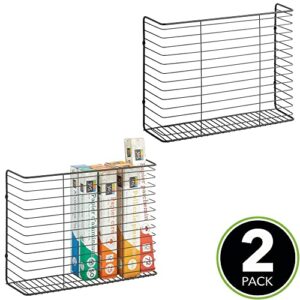 mDesign Portable Metal Farmhouse Wall Decor Angled Storage Organizer Basket Bin for Hanging in Kitchen/Pantry - Store Plastic Bags, Foils, Oils, Sandwich Bags, 2 Pack - Black