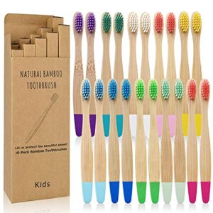 anxun kids bamboo toothbrushes 5 pack, children's toothbrush colorful soft bristles eco friendly biodegradable wooden handle tooth brush, assorted colors pack