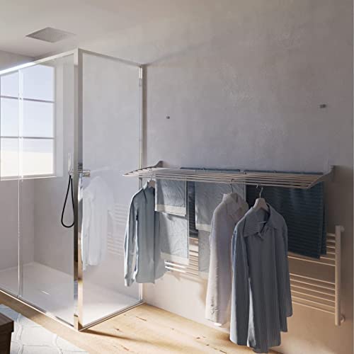 foxydry Fold, Wall-Mounted Clothes Drying Rack, Vertical Folding Indoor Outdoor Clothes line in Aluminium Steel (80 cm)