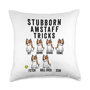 funny amstaff gifts stubborn american staffordshire terrier tricks dog throw pillow, 18x18, multicolor