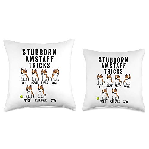 Funny Amstaff Gifts Stubborn American Staffordshire Terrier Tricks Dog Throw Pillow, 18x18, Multicolor