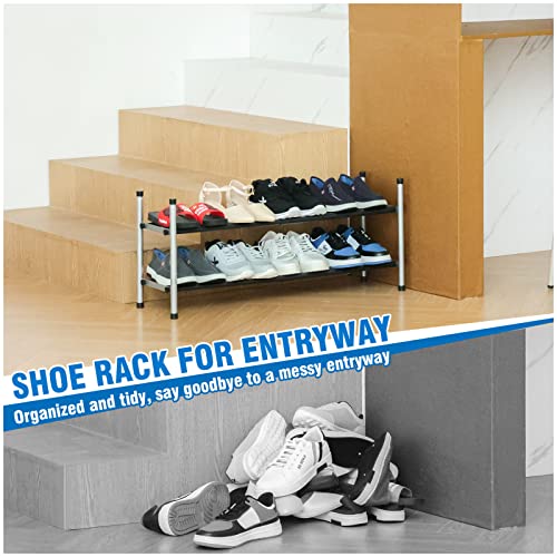 HEDOMII 2-Tier Expandable Shoe Rack, Stackable and Adjustable Shoes Organizer Storage Shelf, Sturdy and Durable Metal Structure Free Standing Shoe Rack for Closet Entryway Doorway