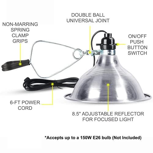 Simple Deluxe 150W Reptile Ceramic Heat Bulb with 8.5 Inch Clamp Lamp and Digital Thermostat Controller Combo Set for Incubating Chicken & Amphibian Pet