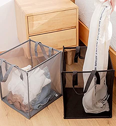 Pop Up Laundry Baskets - Mesh Collapsible Laundry Hampers Storage with Handle - Foldable for Washing Storage, Great for The Kids Room, College Dorm, Travel Organizer (Grey)