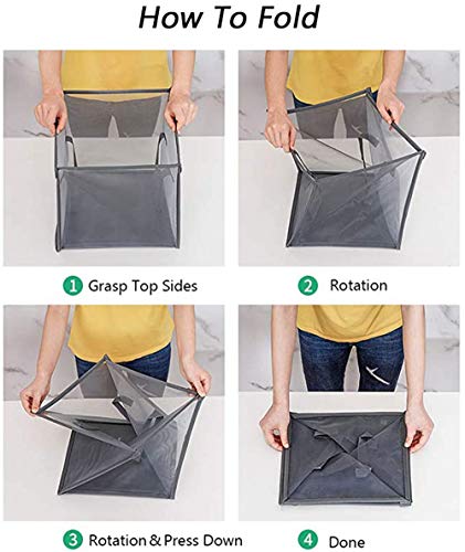 Pop Up Laundry Baskets - Mesh Collapsible Laundry Hampers Storage with Handle - Foldable for Washing Storage, Great for The Kids Room, College Dorm, Travel Organizer (Grey)